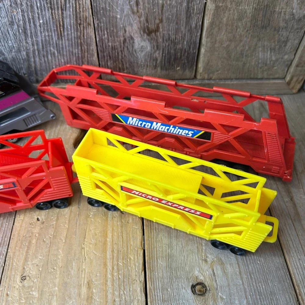 Micro Machines Micro Express Train Set Galoob Vintage Auto Transport Lot 4pc